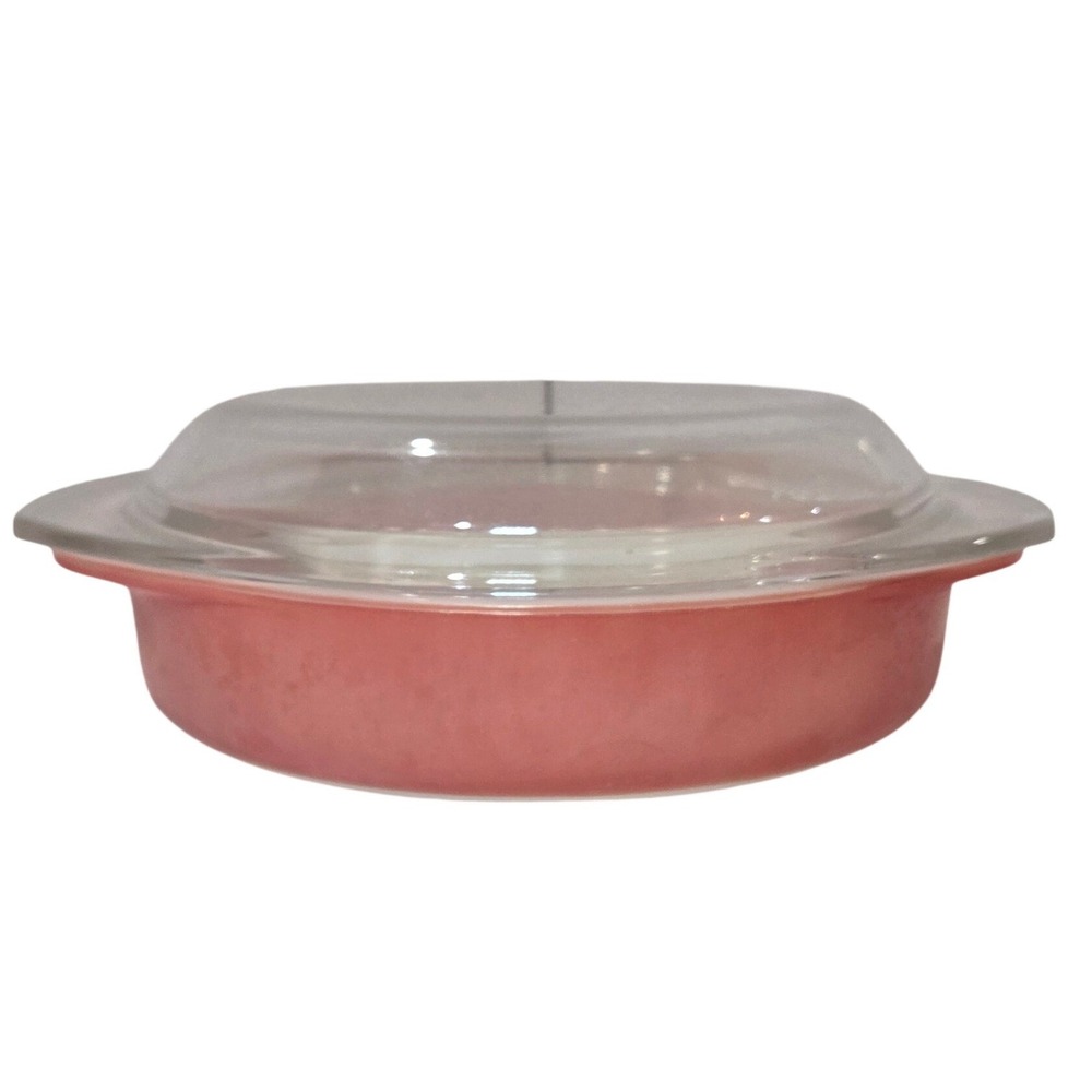Vintage Pyrex 221 Pink Opal Glass  Round Cake Dish Casserole with Lid USA